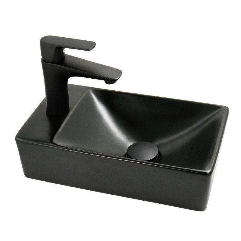 Handwaschbecken Keramik Schwarz Matt Hahnloch Links