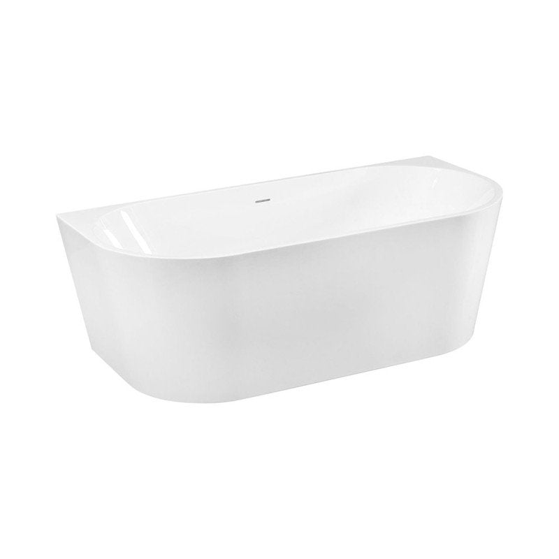 Halb-Freistehende Badewanne 170x80x60 Mittig Rundeck Acryl Weiß