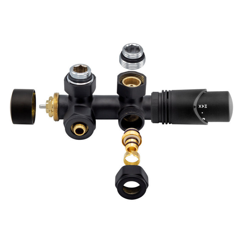 Anschlussgarnitur Mittelanschluss Heizkörper Thermostat Multiblock Eck Schwarz