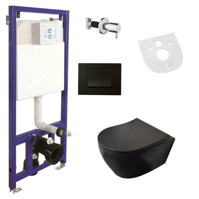 Belvit Spülrandloses Hänge-WC Komplettset mit Taharet-/Bidetfunktion, Softclose-