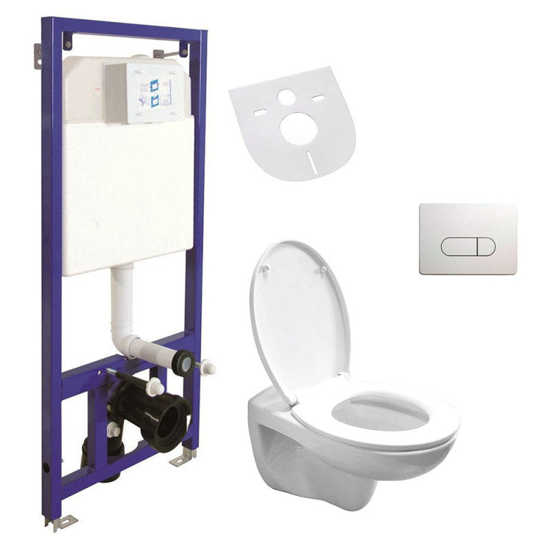 Komplettset Wand Hänge WC Spülrandlos + Deckel + Vorwandelement + Schalls