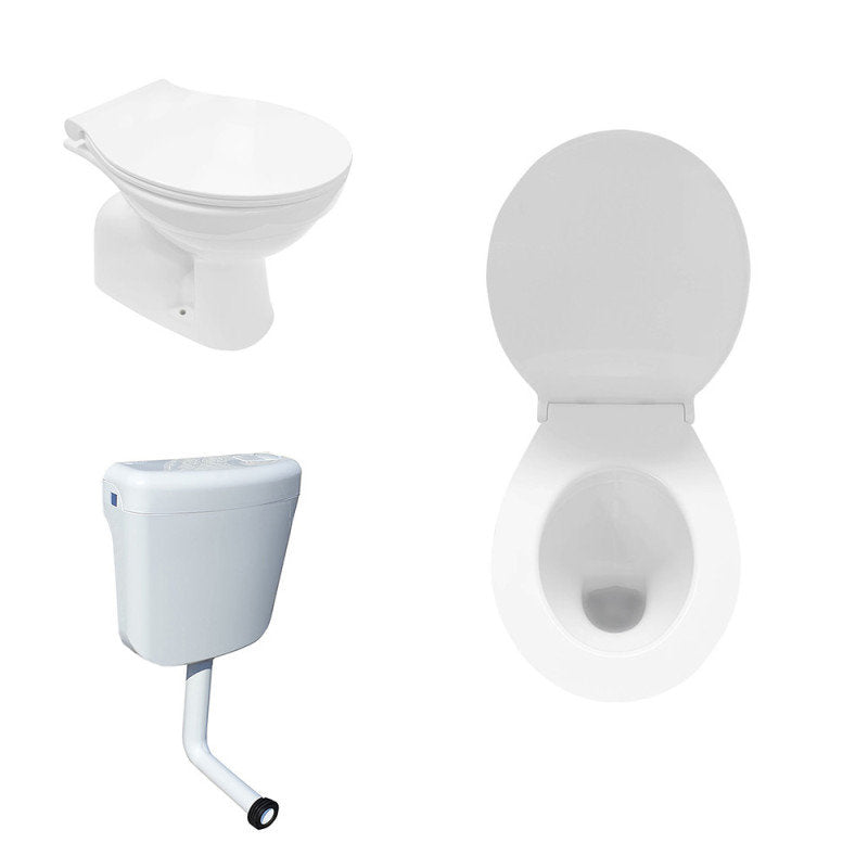 Komplettset Stand WC Abgang Boden Senkrecht Tiefspüler + Deckel + Spülkasten