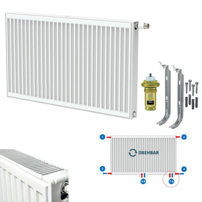 Typ 22 Universalheizkörper 600x700 Mittelanschluss mit 8 Anschlüsse