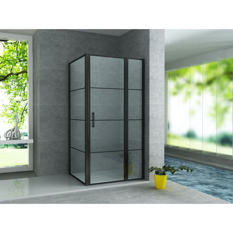Duschkabine 90x120x200 Schwingtür + Festelement + Seitenwand schwarz matt