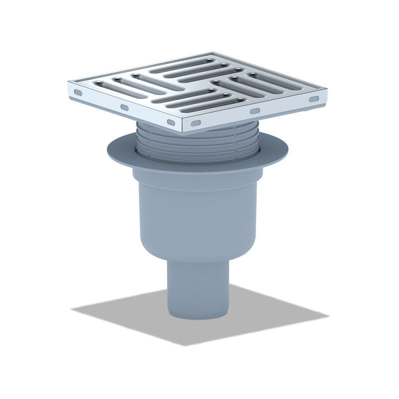 Bodenablauf Edelstahl Durchgang 150x150 mm höhenverstellbar 155-188 mm DN