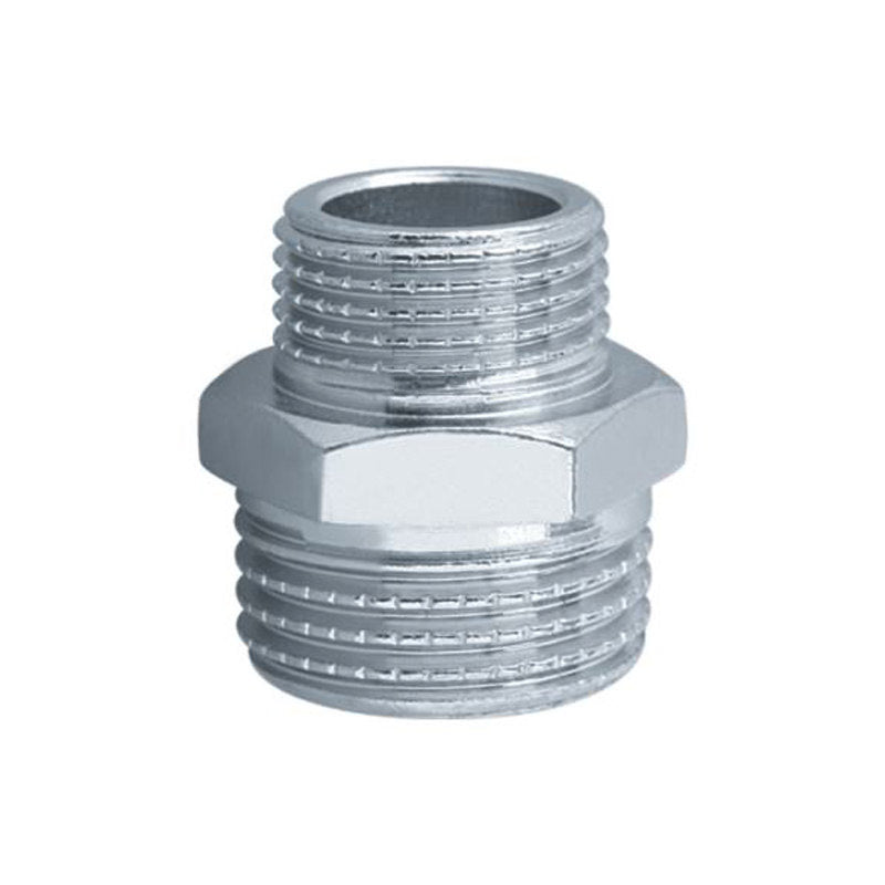 Chrom Muffennippel Reduzier Doppelnippel Messing AG - AG 3/8" x 1/2"