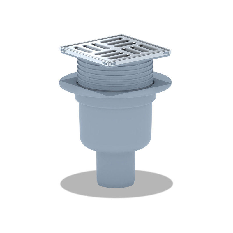 Bodenablauf Edelstahl Durchgang 100x100 mm höhenverstellbar 155-180 mm DN